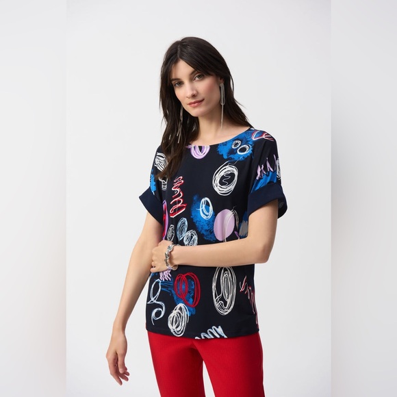 Joseph Ribkoff Tops - Joseph Ribkoff Abstract Boat Neck Top Style 251132